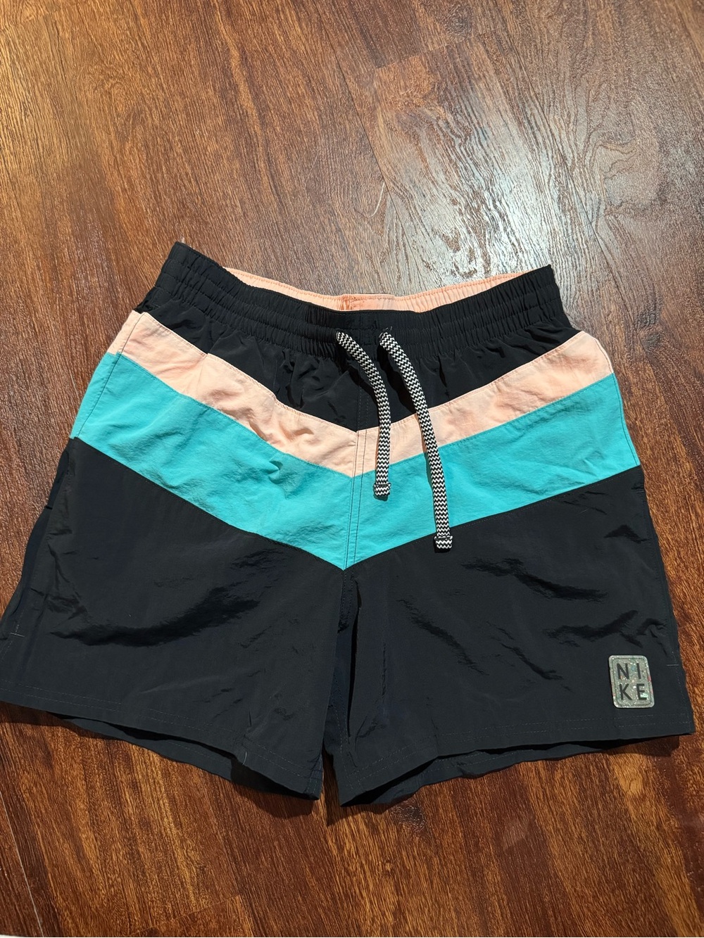 Nike Colorblock Swim Trunks Black Teal Pink Drawstring Shorts Men’s
